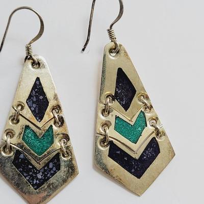 Alpaca Mexico Inlay Linked Earrings Vintage
