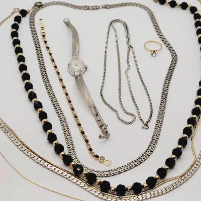 Costume Jewelry Lot - Silver and Gold Tone Necklaces and More