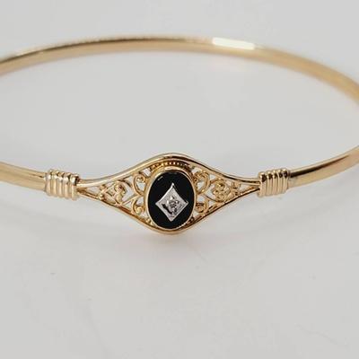 10k Diamond Chip Yellow Gold Bangle Bracelet 