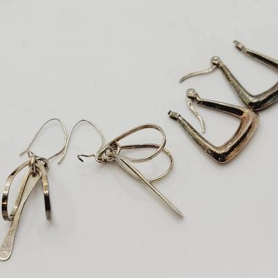 2 Pair Sterling Geometric Themed Earrings 925 Silver Pierced