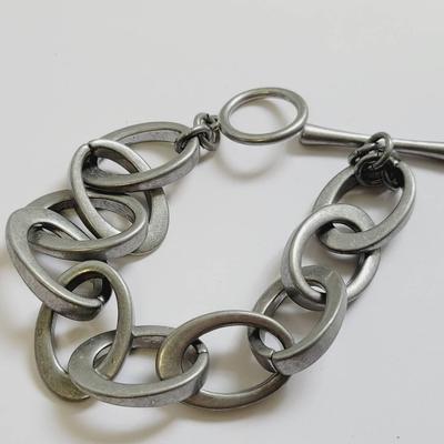 Mod Style Industrial Link Bracelet Brushed Aluminum Tone Metal