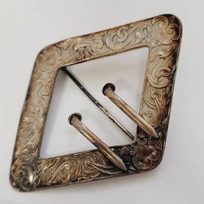 Antique Sterling Buckle Pin with Scroll Work Top