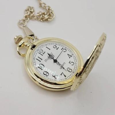 Mudder Gold Tone Pocket Watch and Chain Quartz