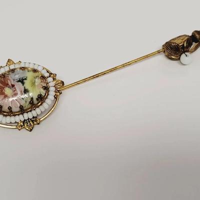 Miriam Haskell Stick Pin Floral Milk Glass 