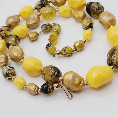 Coro Signed Chunky Nugget Necklace - Green Yellow & Gold 