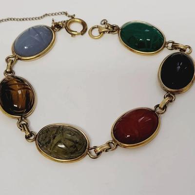 Carved Stone Scarab Bracelet 