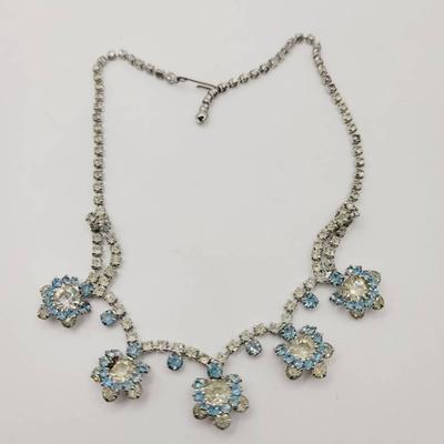 Blue and Clear Rhinestone Vintage Necklace 