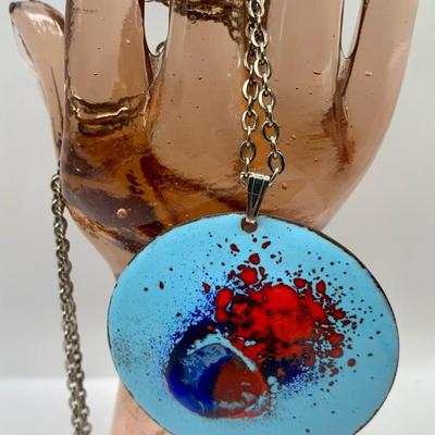 Large Metal Disc Splatter Paint Pendant Necklace 