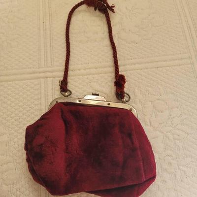 Red Velvet Antique Purse with Kid Leather Lining