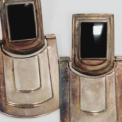 Signed NF Sterling 925 Earrings with Onyx Stone