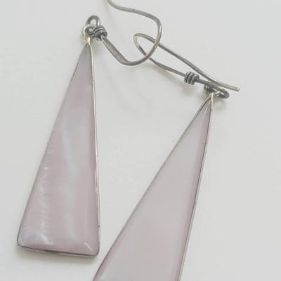 Blush Pink Mother of Pearl Triangle Earrings with Silver Wires