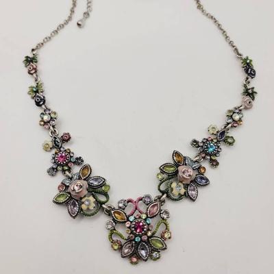 Lia Sophia Floral Rhinestone and Enamel Necklace