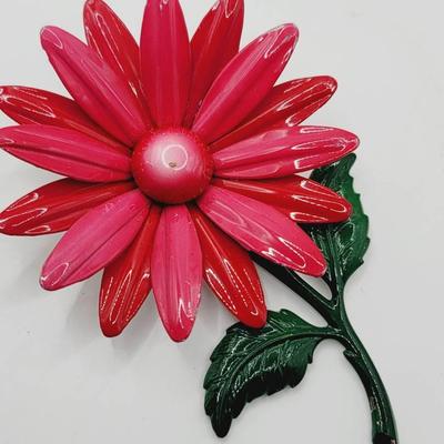 Pink and Green Enamel Flower Power Large Vintage Pin