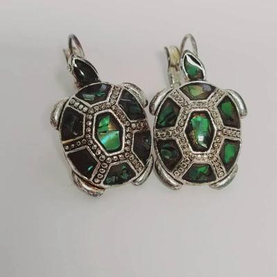 Abalone Slice Inlay Turtle Earrings 