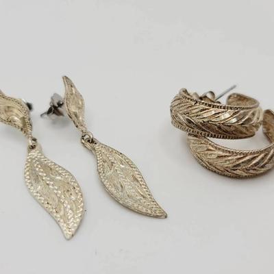 2 Pair Diamond Cut Sterling Earrings 925 Silver
