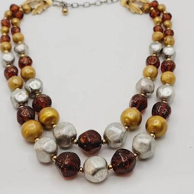 Chunky Nugget Vintage Necklace Mixed Metallics & Glitter