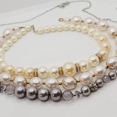 Rhinestone Accented 3pc Faux Pearl Glam Necklaces