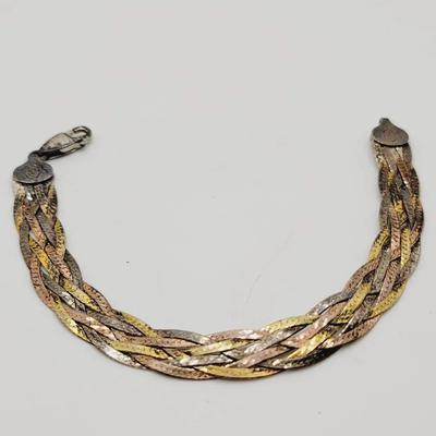 Tricolor Sterling Braided Bracelet 925 Silver