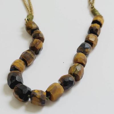 Artisan Necklace Made from Vintage Jewelry - Tigers Eye and Gold Plate