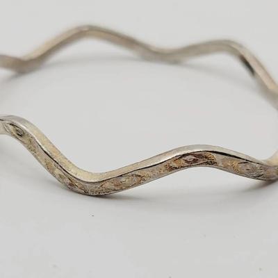Tooled Sterling Bangle Bracelet Evil Eye Wave 925 Silver