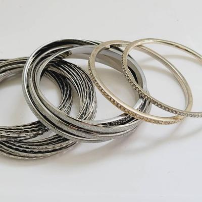 Silver Tone Rhinestone Glitter and Tooling Bracelet Lot