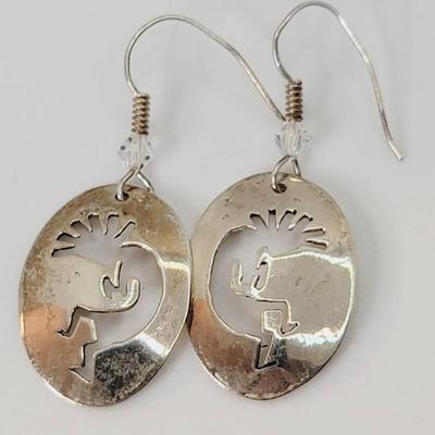 Signed Handmade WV Kokopelli Earrings Sterling 925