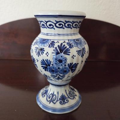 Lot #176 - Signed Royal Delft Blue & White Hand Painted Porcelain Vase