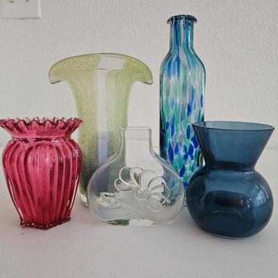 Lot #93 - Colorful Vase Collection Including Some Hand Blown Glass Vases
