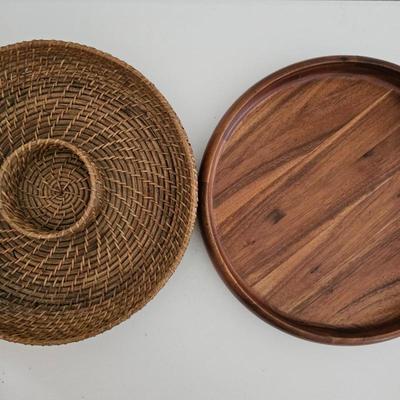 Lot #82 - Threshold Large Acacia Wood Platter, Woven Chip n Dip
