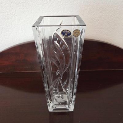 Lot #165 - Vintage Bohemia Czech Republic Hand Cut 24% Lead Crystal Square Vase