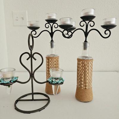 Lot #91 - Wrought Iron Wine Bottle Candelabras