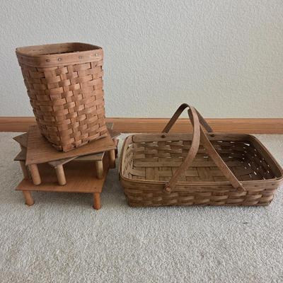 Lot #210 - Longaberger Medium Gathering Basket, Waste Basket, & Basket Risers