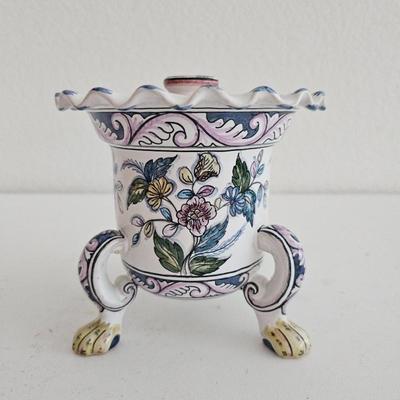Lot #88 - ESTRELA DE CONIMBRIGA Portugal Footed Porcelain Vase Faiance De Coimbra