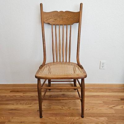 Lot #114 - Antique Oak Dining Chair With Cane Seat