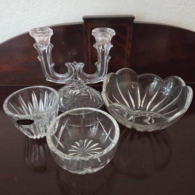 Lot #162 - Crystal Bowls and Candlestick Lot