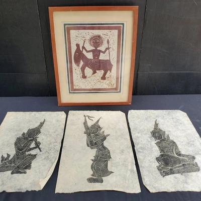 Th176 lester hines linocut and thai temple rubbings