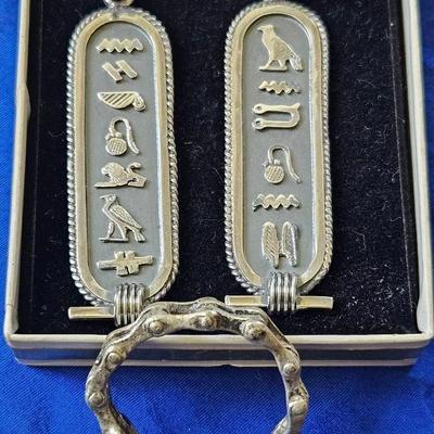 Vintage Sterling 925 Silver Egyptian Cartouche Pendants  in Box – Marked Yugoslavia
