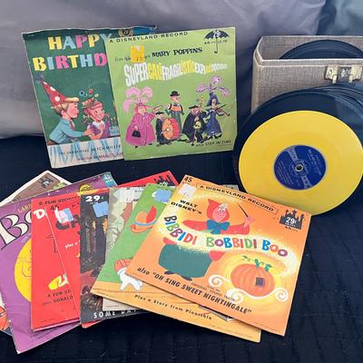 Disney/Children’s 45 RPM Records with Carry Case – Vintage Picture Sleeves