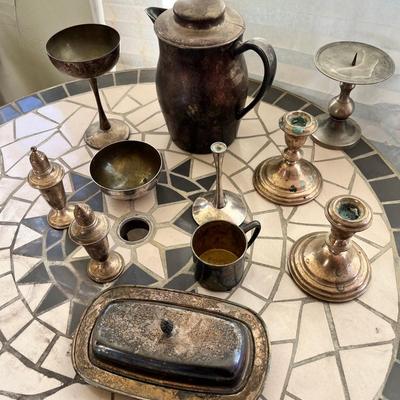 Silver & Assorted Silverplate Tableware – Candlesticks & Serving Pieces