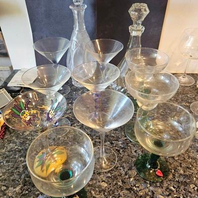 Crystal Decanters & Assorted Cocktail Glassware