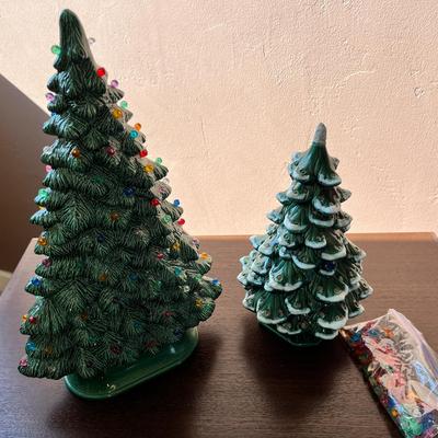 2 Vintage Ceramic Light Up Christmas Trees