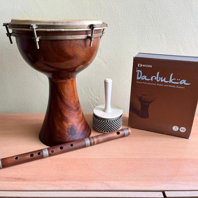 Percussion Instrument Lot – Darbuka Drum, Flute & Guiro
