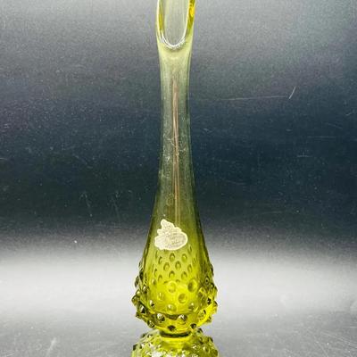 Fenton Swung Vase in Yellow-Green Hobnail Glass