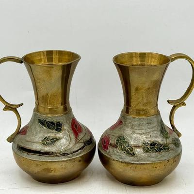(2) Solid Brass Handled Pitchers – Made in India