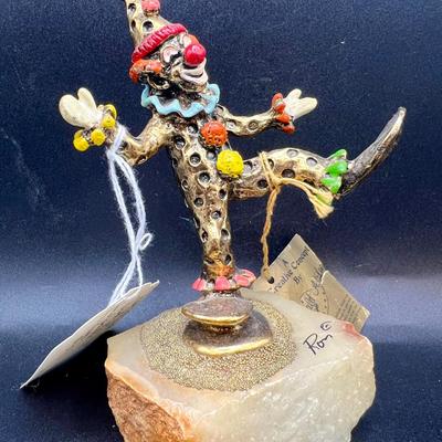 24K Gold Plated Signed 1980 Handpainted Clown on Marble Stand “Dancing Pinky” by Ronald Lee