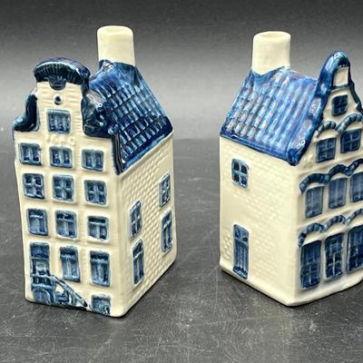 (2) Delft Porcelain Miniature Houses Made in Holland