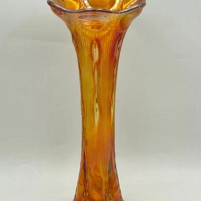 Imperial Beaded Bullseye Marigold Carnival Glass Swung Vase #2