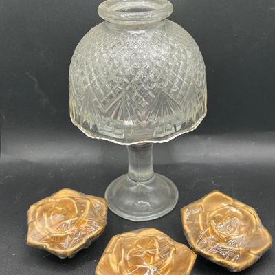 Fairy Lamp — Vintage Glass Diamond Point with Flower Petal Votive Candles