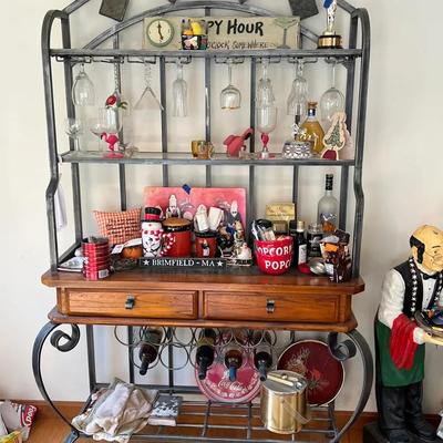 Substantial Metal & Wood Kitchen Baker’s Rack with Two Drawers