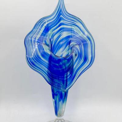 Blue Hand-Blown Jack in the Pulpit Art Glass Vase